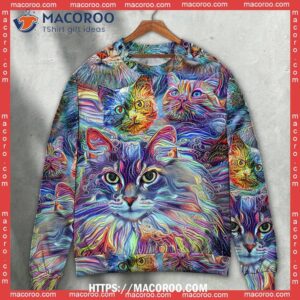 Cat Art Hippie Lover Colorful Sweater, National Ugly Sweater Day