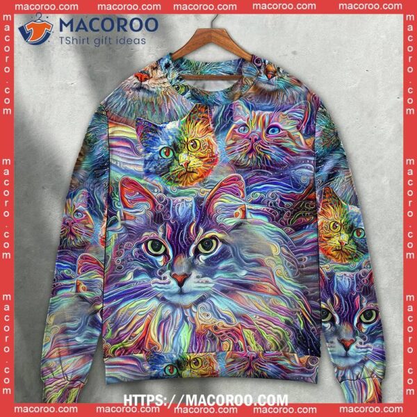 Cat Art Hippie Lover Colorful Sweater, National Ugly Sweater Day