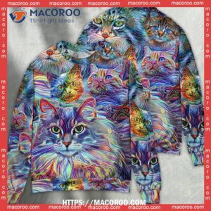 cat art hippie lover colorful sweater national ugly sweater day 2