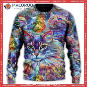 cat art hippie lover colorful sweater national ugly sweater day 3