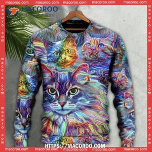 cat art hippie lover colorful sweater national ugly sweater day 4