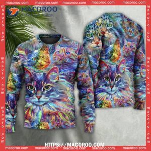 cat art hippie lover colorful sweater national ugly sweater day 5