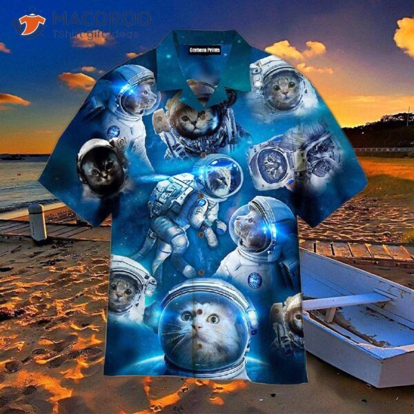 Cat Astronaut In A Blue Hawaiian Shirt