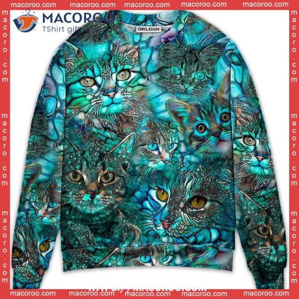 Cat Blue Art Lover Colorful, Classy Christmas Sweaters