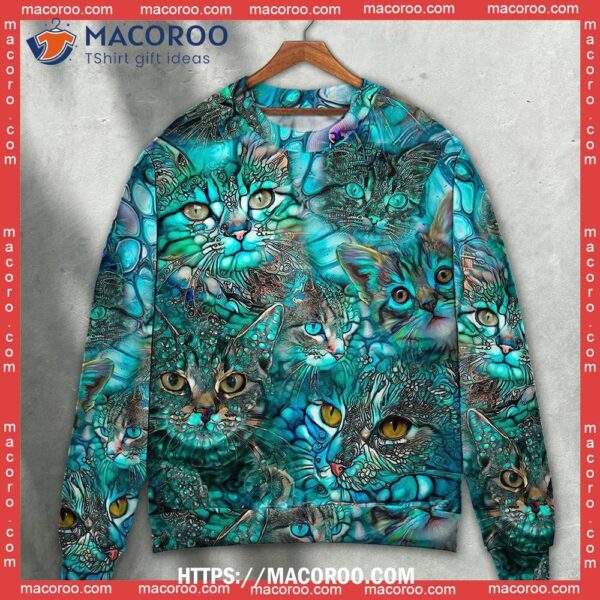 Cat Blue Art Lover Colorful, Classy Christmas Sweaters