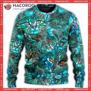 cat blue art lover colorful classy christmas sweaters 3