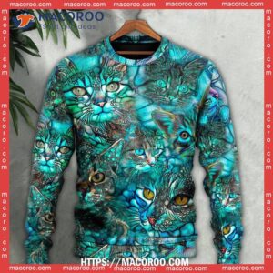 cat blue art lover colorful classy christmas sweaters 4