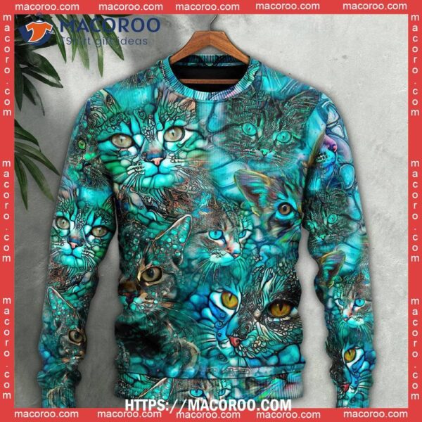 Cat Blue Art Lover Colorful, Classy Christmas Sweaters