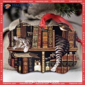 cat book cats in my bookshelf metal ornament kitten ornaments 1