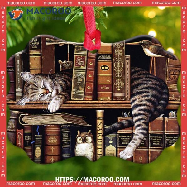 Cat Book Cats In My Bookshelf Metal Ornament, Kitten Ornaments