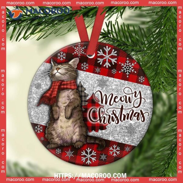 Cat Christmas Art Lovely Style Circle Ceramic Ornament, Cat Lawn Ornaments