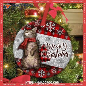 Cat Christmas Art Lovely Style Circle Ceramic Ornament, Cat Lawn Ornaments