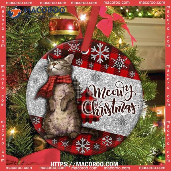 Cat Christmas Art Lovely Style Circle Ceramic Ornament, Cat Lawn Ornaments