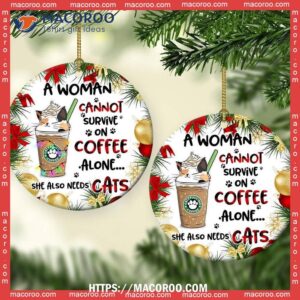 cat christmas coffee lover circle ceramic ornament personalized cat ornaments 0