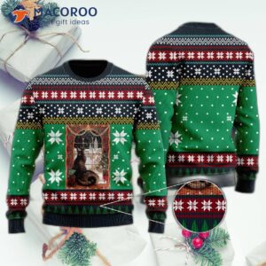Cat Christmas Snow Window Ugly Sweater
