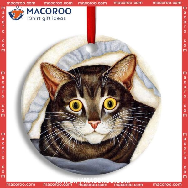 Cat Cute Tabby Art Style Circle Ceramic Ornament, Bengals Christmas Ornaments