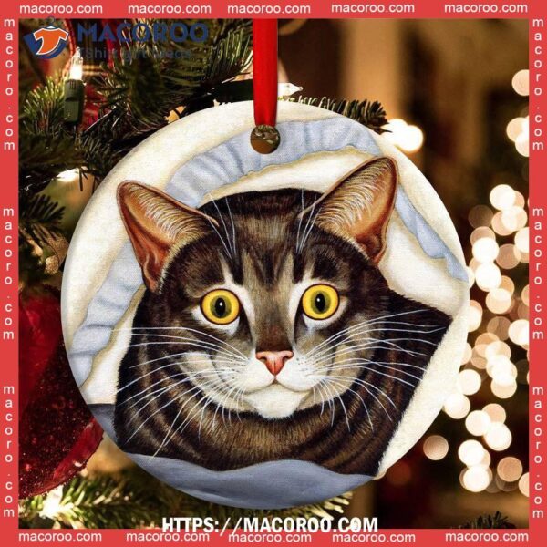 Cat Cute Tabby Art Style Circle Ceramic Ornament, Bengals Christmas Ornaments