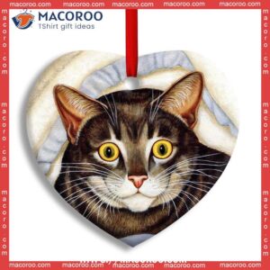 Cat Cute Tabby Art Style Heart Ceramic Ornament, Cat Christmas Ornaments Personalized