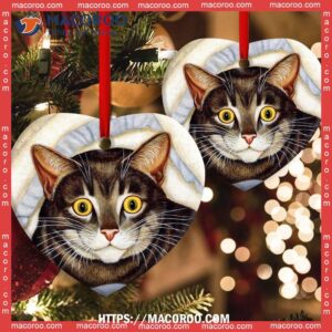 cat cute tabby art style heart ceramic ornament cat christmas ornaments personalized 2