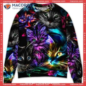 Cat Funny Neon Light Colorful, Naughty Christmas Sweaters