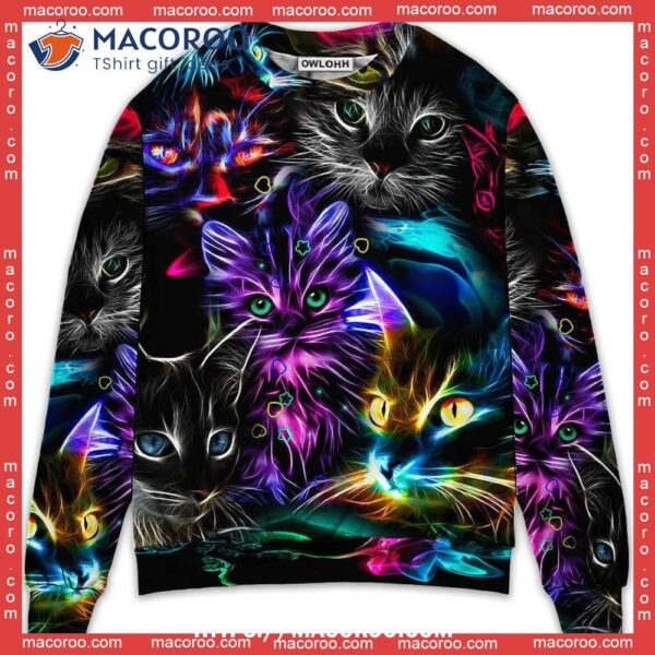 Cat Funny Neon Light Colorful, Naughty Christmas Sweaters