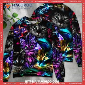 cat funny neon light colorful naughty christmas sweaters 2