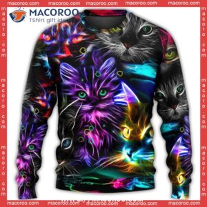 cat funny neon light colorful naughty christmas sweaters 3