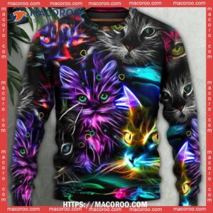 cat funny neon light colorful naughty christmas sweaters 4