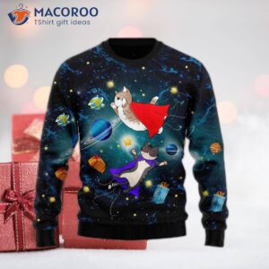 Cat Galaxy With Laser Eyes Ugly Christmas Sweater