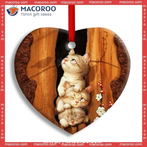 Cat Kitten Happy Life Heart Ceramic Ornament, Hallmark Cat Ornaments