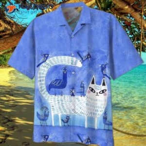 cat lover tropical blue hawaiian shirts 0