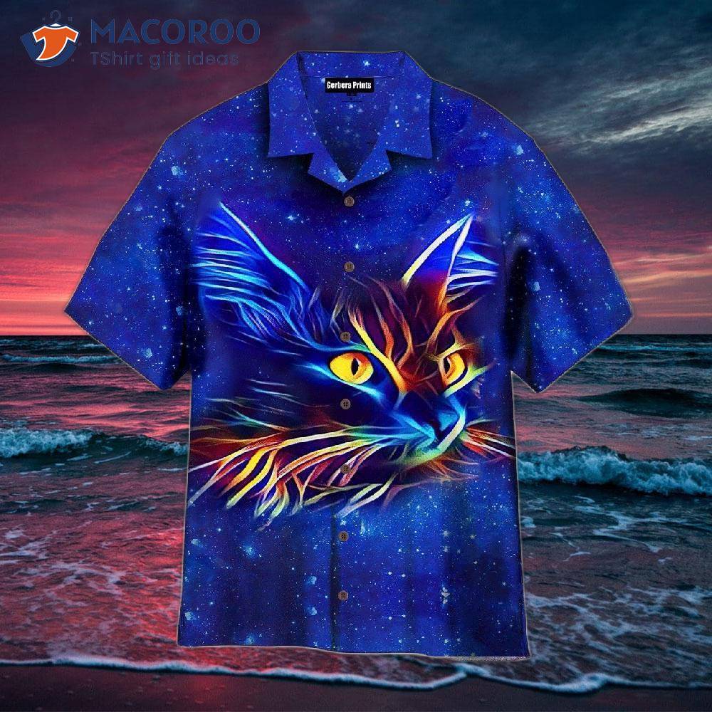 Cat Neon Blue Hawaiian Shirt Cat Neon Blue Hawaiian Shirt