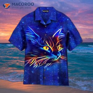 Cat Neon Blue Hawaiian Shirt
