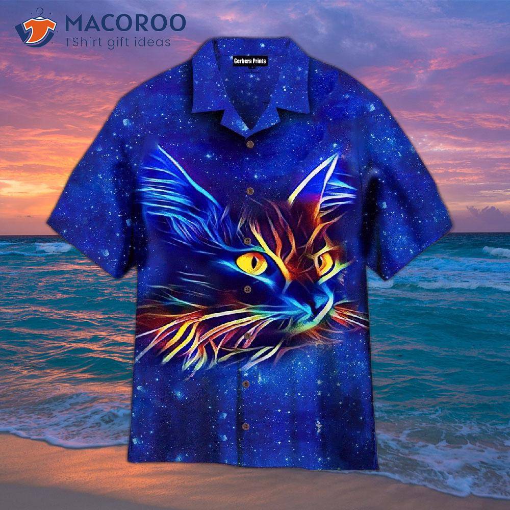Cat Neon Blue Hawaiian Shirt Cat Neon Blue Hawaiian Shirt