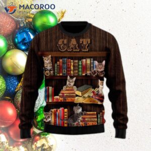 Cat’s Bookcase Ugly Christmas Sweater
