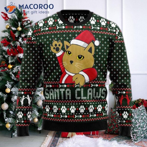 Cat Santa Claws Ugly Christmas Sweater