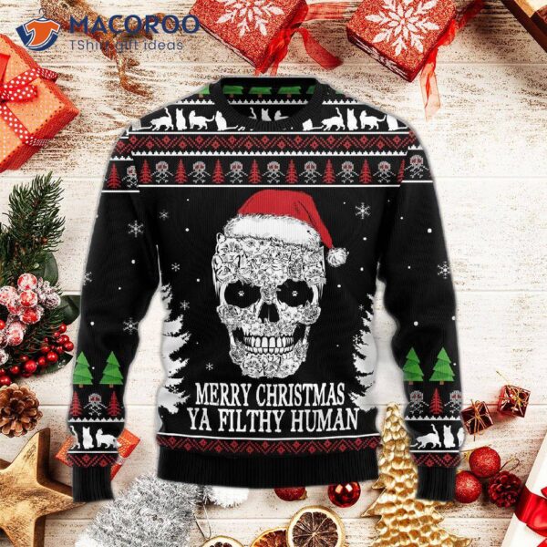 Cat Skull Santa Ugly Christmas Sweater