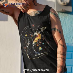 cat staring at planet saturn dad lover shirt tank top 1