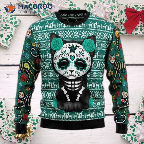 Cat Sugar Skull Ugly Christmas Sweater