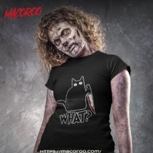 Cat What? Murderous Black With Knife Gift Premium Shirt Cat What? Murderous Black With Knife Gift Premium Shirt