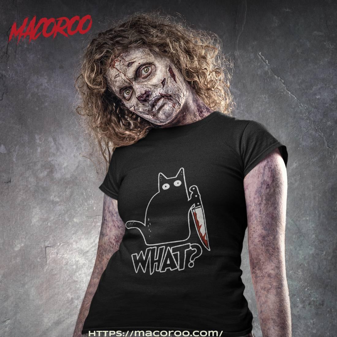 Cat What? Murderous Black With Knife Gift Premium Shirt Cat What? Murderous Black With Knife Gift Premium Shirt