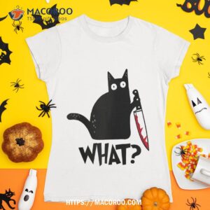 Cat What? Murderous Black With Knife Halloween Gift Raglan Baseball Tee Shirt