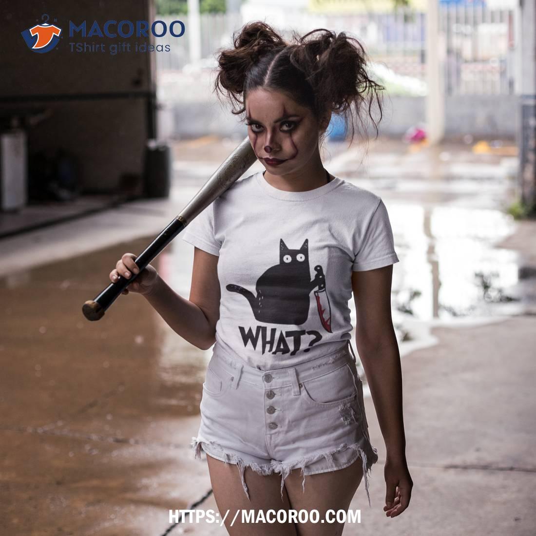 Cat What? Murderous Black With Knife Halloween Gift Raglan Baseball Tee Shirt Cat What? Murderous Black With Knife Halloween Gift Raglan Baseball Tee Shirt