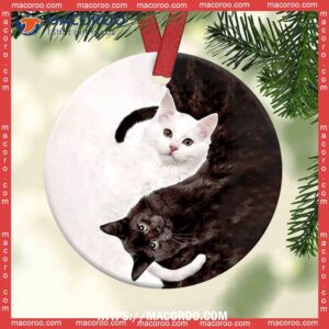 Cat Yin Yang Style Circle Ceramic Ornament, Cat Tree Ornaments