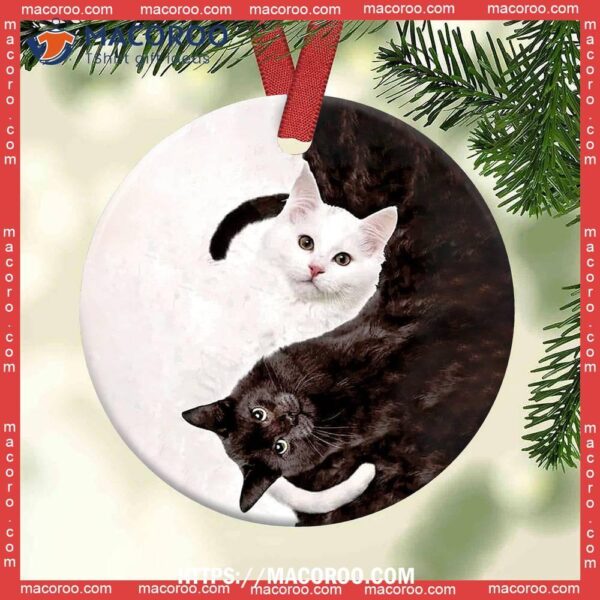 Cat Yin Yang Style Circle Ceramic Ornament, Cat Tree Ornaments