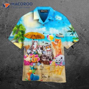 Cats In Blue Hawaiian Beach Shirts