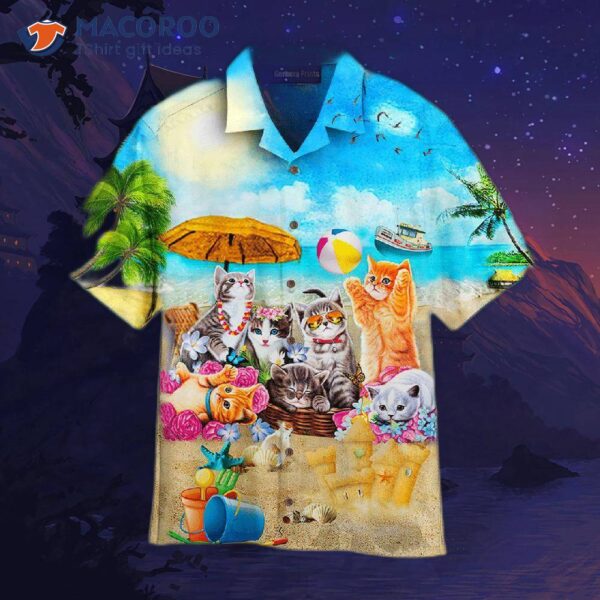 Cats In Blue Hawaiian Beach Shirts