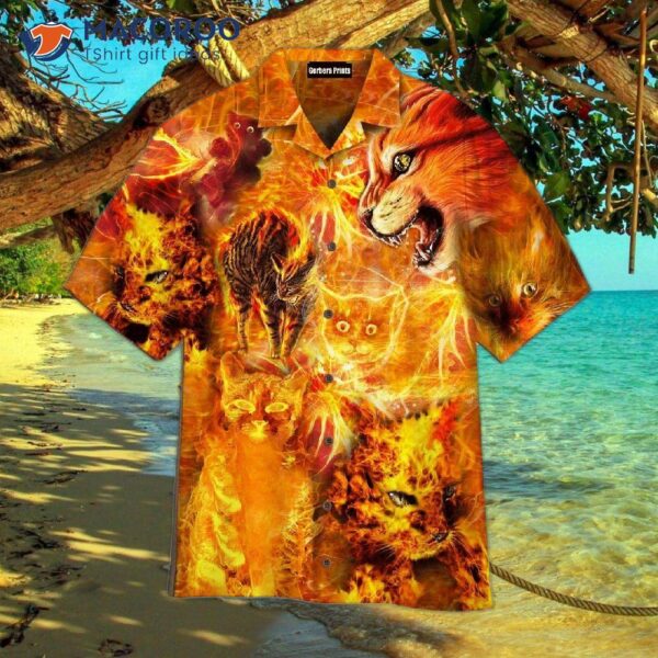 Cats Playing With Flames Patterned Hawaiian Shirts