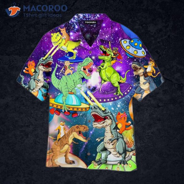 Cats Ride Dinosaurs With Laser Eyes Wearing Hawaiian Shirts