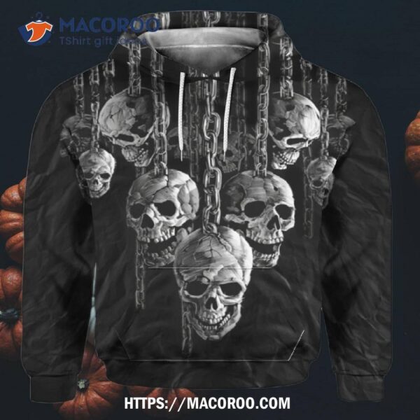 Chained Skull All Over Print 3D Hoodie, Bulk Halloween Favors